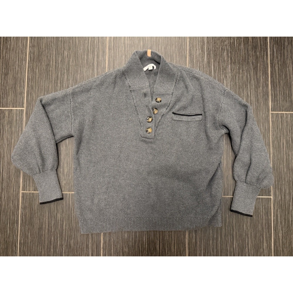 Lunya Cottonsilk Pocket Henley Sweater Gray Sz M Lounge Organic Waffle Thick